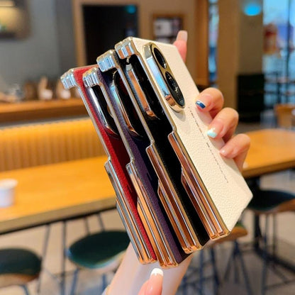 Electroplate Dual-Hinge Litchi Texture Phone Case, For Galaxy Z Fold8 5G, For Galaxy Z Fold8 Ultra 5G, For Galaxy Z Fold7 / W26