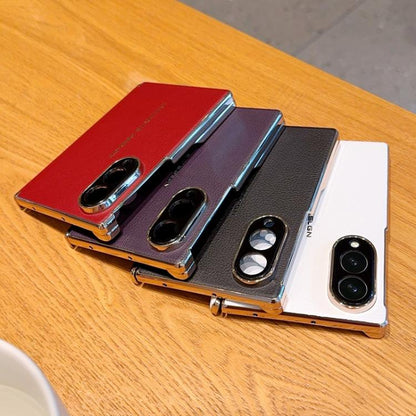 Electroplate Dual-Hinge Litchi Texture Phone Case, For Galaxy Z Fold8 5G, For Galaxy Z Fold8 Ultra 5G, For Galaxy Z Fold7 / W26