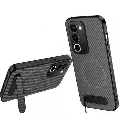 WANLONFENG Kickstand Carbon Fiber Texture Magnetic Phone Case, For Realme C100i / C100x 4G, For Realme C100 4G, For Realme P4 Power 5G