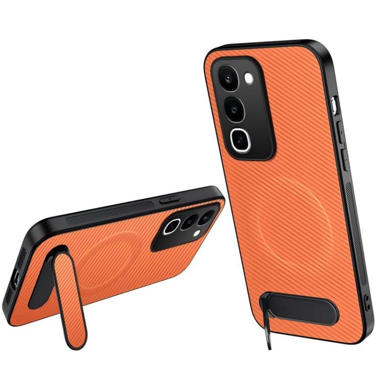 WANLONFENG Kickstand Carbon Fiber Texture Magnetic Phone Case, For Realme C100i / C100x 4G, For Realme C100 4G, For Realme P4 Power 5G
