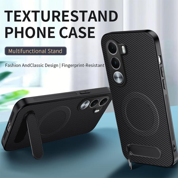 WANLONFENG Kickstand Carbon Fiber Texture Magnetic Phone Case, For Realme C100i / C100x 4G, For Realme C100 4G, For Realme P4 Power 5G