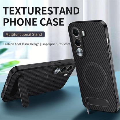 WANLONFENG Kickstand Carbon Fiber Texture Magnetic Phone Case, For Realme C100i / C100x 4G, For Realme C100 4G, For Realme P4 Power 5G