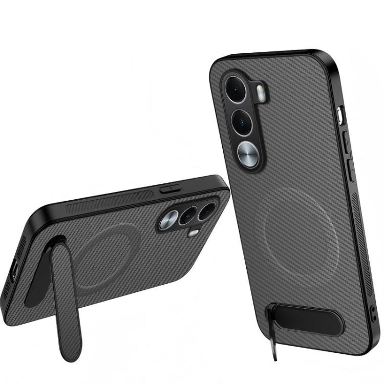 WANLONFENG Kickstand Carbon Fiber Texture Magnetic Phone Case, For Realme C100i / C100x 4G, For Realme C100 4G, For Realme P4 Power 5G
