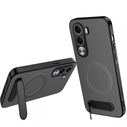 WANLONFENG Kickstand Carbon Fiber Texture Magnetic Phone Case, For Realme C100i / C100x 4G, For Realme C100 4G, For Realme P4 Power 5G