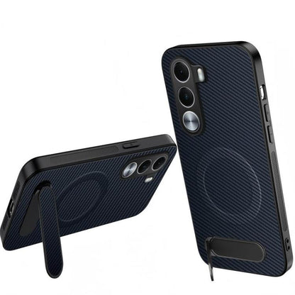 WANLONFENG Kickstand Carbon Fiber Texture Magnetic Phone Case, For Realme C100i / C100x 4G, For Realme C100 4G, For Realme P4 Power 5G