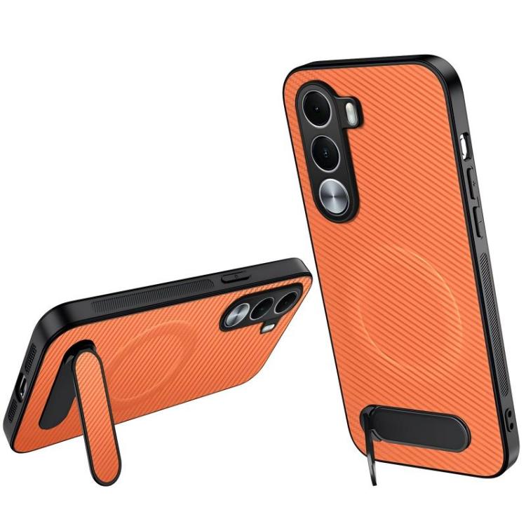 WANLONFENG Kickstand Carbon Fiber Texture Magnetic Phone Case, For Realme C100i / C100x 4G, For Realme C100 4G, For Realme P4 Power 5G