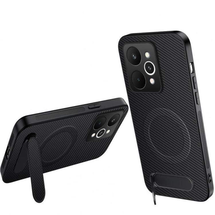 WANLONFENG Kickstand Carbon Fiber Texture Magnetic Phone Case, For Realme C100i / C100x 4G, For Realme C100 4G, For Realme P4 Power 5G