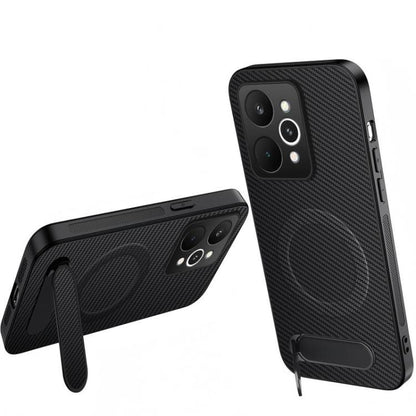 WANLONFENG Kickstand Carbon Fiber Texture Magnetic Phone Case, For Realme C100i / C100x 4G, For Realme C100 4G, For Realme P4 Power 5G