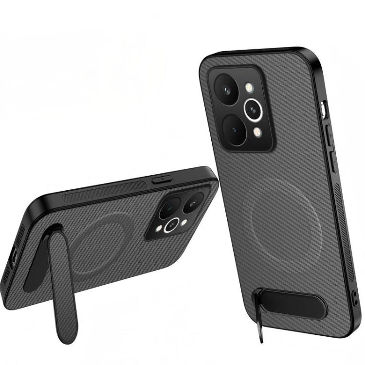 WANLONFENG Kickstand Carbon Fiber Texture Magnetic Phone Case, For Realme C100i / C100x 4G, For Realme C100 4G, For Realme P4 Power 5G