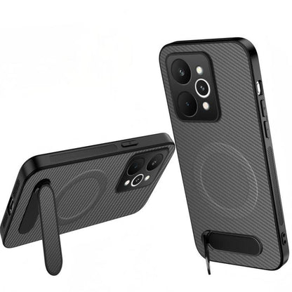 WANLONFENG Kickstand Carbon Fiber Texture Magnetic Phone Case, For Realme C100i / C100x 4G, For Realme C100 4G, For Realme P4 Power 5G