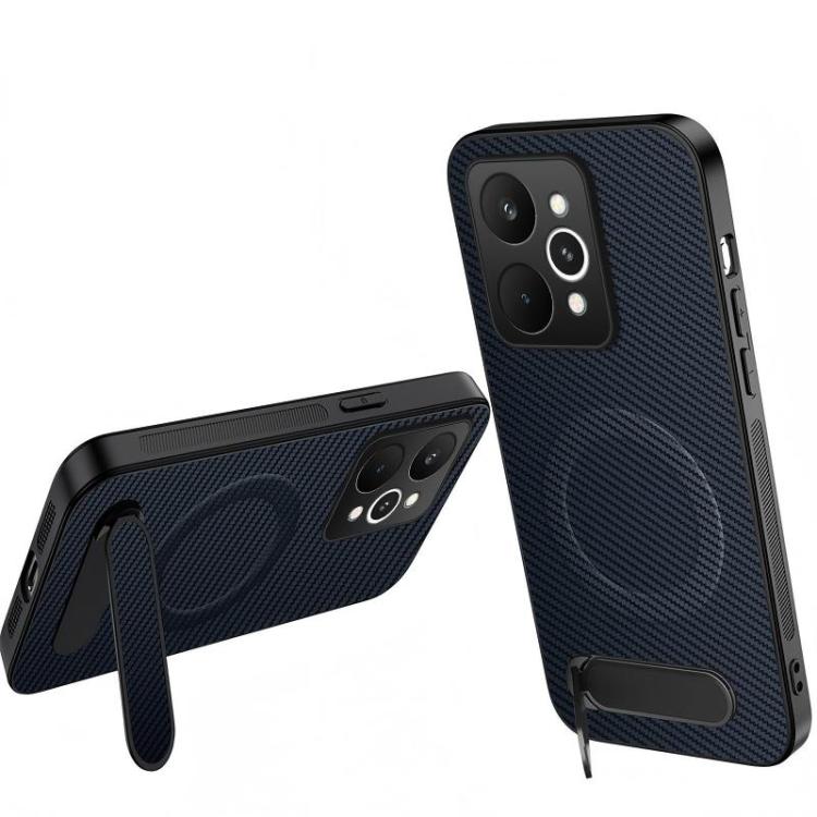 WANLONFENG Kickstand Carbon Fiber Texture Magnetic Phone Case, For Realme C100i / C100x 4G, For Realme C100 4G, For Realme P4 Power 5G