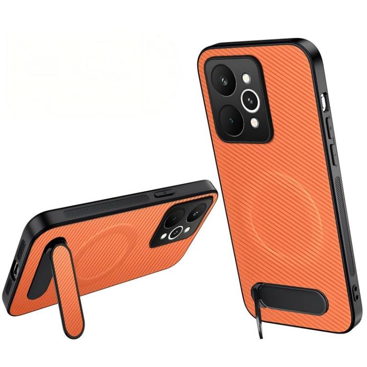 WANLONFENG Kickstand Carbon Fiber Texture Magnetic Phone Case, For Realme C100i / C100x 4G, For Realme C100 4G, For Realme P4 Power 5G