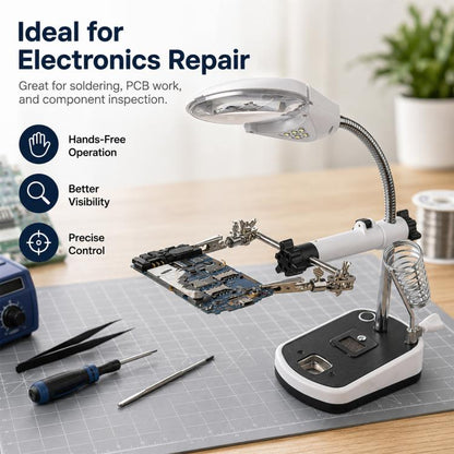 16090C Desktop Multifunctional Electric Iron Soldering Repair Magnifying Glass with LED Light, EU Plug, US Plug
