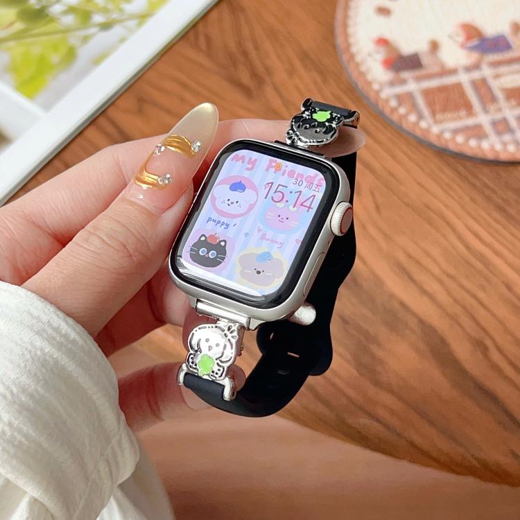 Metal Cartoon Hybrid Black Silicone Watch Band, For Apple Watch 46mm / 49mm / 45mm / 44mm, For Apple Watch 42mm / 41mm / 40mm / 38mm