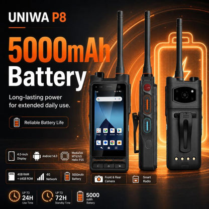 UNIWA P4 UHF Walkie-Talkie Rugged Phone, 4GB+64GB, 4.0 inch Android 14.0 Mediatek MT6762 Octa Core, Network: 4G, OTG, EU Plug, US Plug, UK Plug, AU Plug