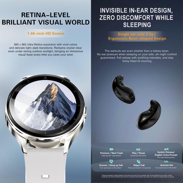 X10 Pro Smart Watch & Sleep TWS Earphones, 1.45 inch Screen, Support Bluetooth Call / Heart Rate