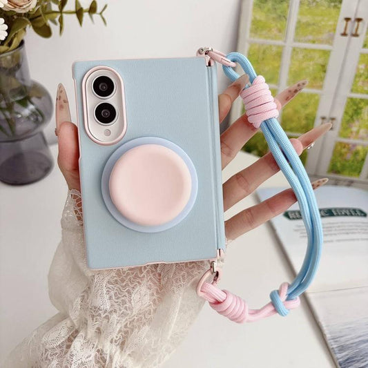Side Buckle Magnetic Hinge Dopamine Series Phone Case with Holder / Wrist Strap, For Galaxy Z Fold8 5G