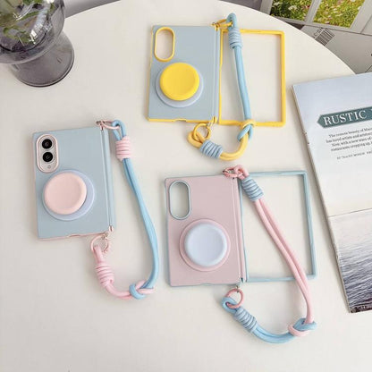 Side Buckle Magnetic Hinge Dopamine Series Phone Case with Holder / Wrist Strap, For Galaxy Z Fold8 5G
