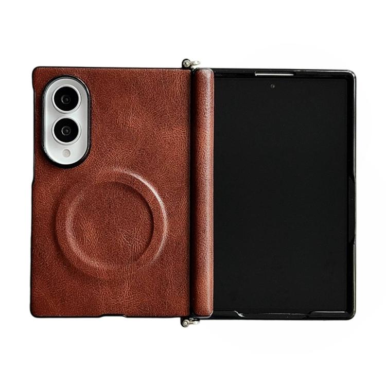 Side Clamp Hinge Crazy Horse Texture Magnetic Leather Phone Case, For Galaxy Z Fold8 5G