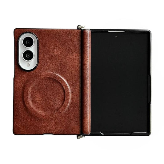 Side Clamp Hinge Crazy Horse Texture Magnetic Leather Phone Case, For Galaxy Z Fold8 5G