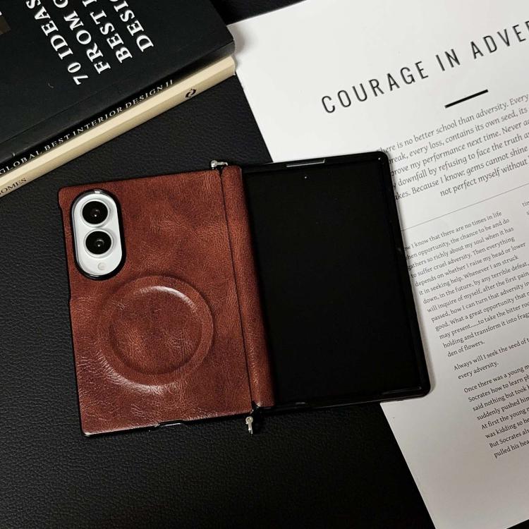Side Clamp Hinge Crazy Horse Texture Magnetic Leather Phone Case, For Galaxy Z Fold8 5G