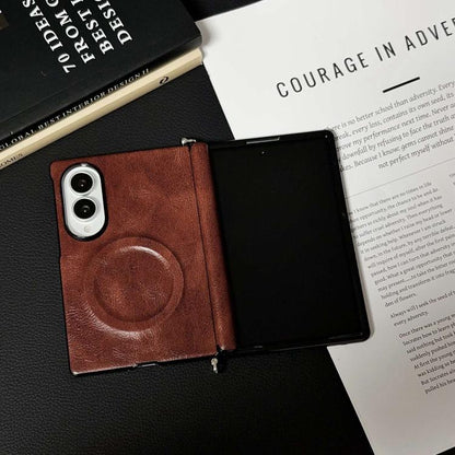 Side Clamp Hinge Crazy Horse Texture Magnetic Leather Phone Case, For Galaxy Z Fold8 5G