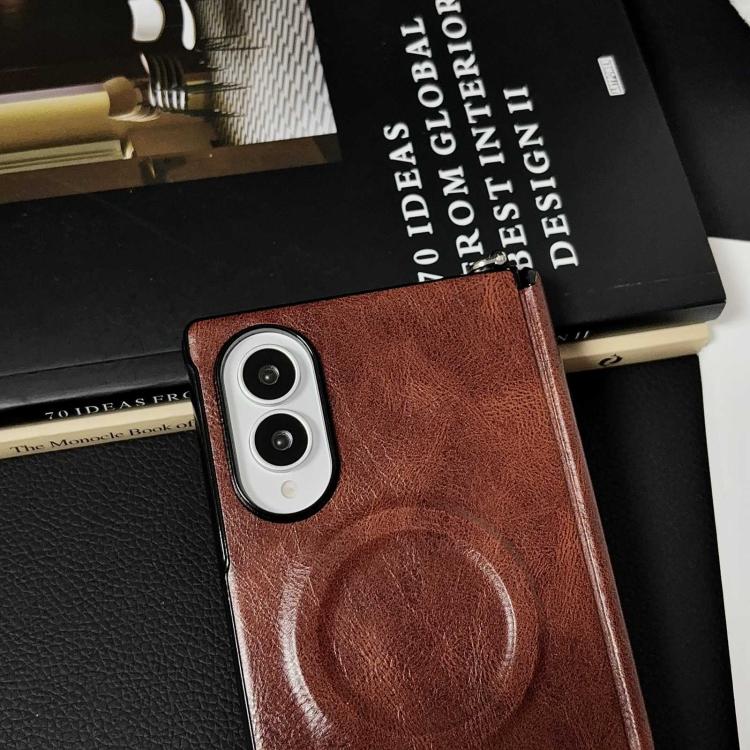 Side Clamp Hinge Crazy Horse Texture Magnetic Leather Phone Case, For Galaxy Z Fold8 5G
