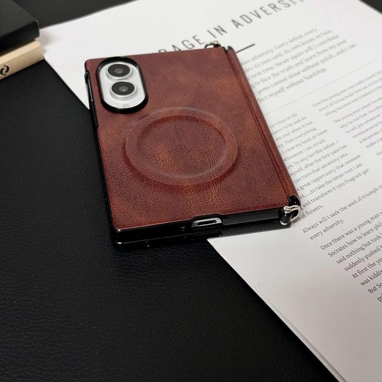 Side Clamp Hinge Crazy Horse Texture Magnetic Leather Phone Case, For Galaxy Z Fold8 5G