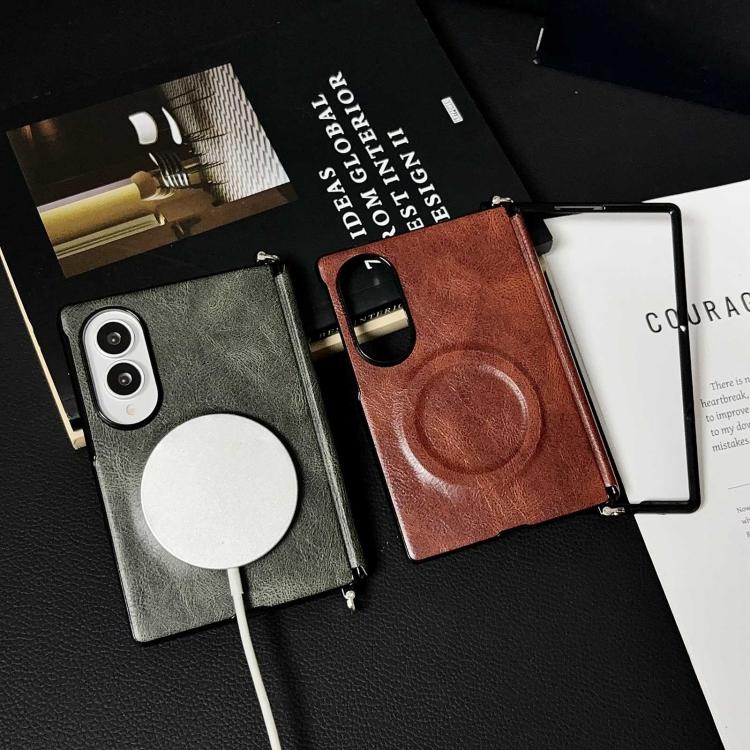 Side Clamp Hinge Crazy Horse Texture Magnetic Leather Phone Case, For Galaxy Z Fold8 5G