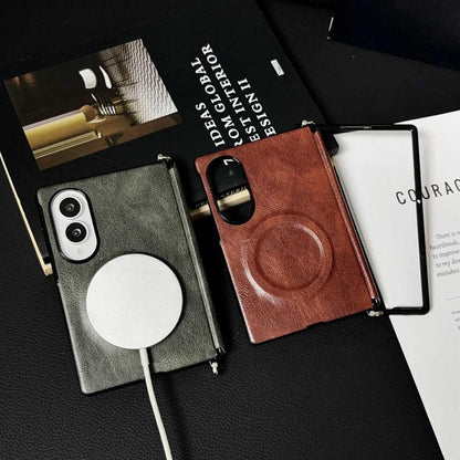Side Clamp Hinge Crazy Horse Texture Magnetic Leather Phone Case, For Galaxy Z Fold8 5G