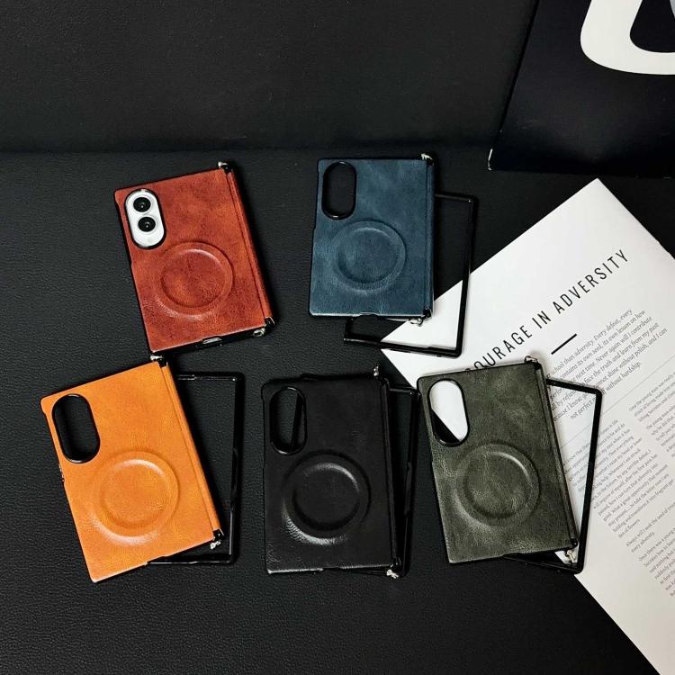 Side Clamp Hinge Crazy Horse Texture Magnetic Leather Phone Case, For Galaxy Z Fold8 5G