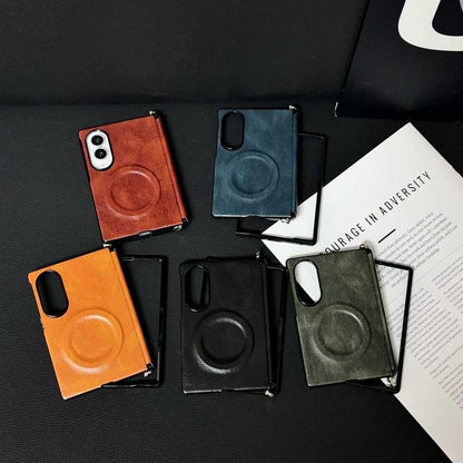 Side Clamp Hinge Crazy Horse Texture Magnetic Leather Phone Case, For Galaxy Z Fold8 5G
