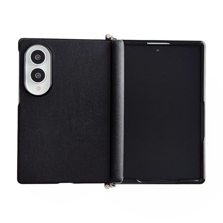 Side Clamp Central Axis Morandi Solid Color Leather Texture Phone Case, For Galaxy Z Fold8 5G