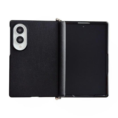 Side Clamp Central Axis Morandi Solid Color Leather Texture Phone Case, For Galaxy Z Fold8 5G