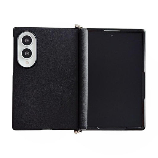 Side Clamp Central Axis Morandi Solid Color Leather Texture Phone Case, For Galaxy Z Fold8 5G