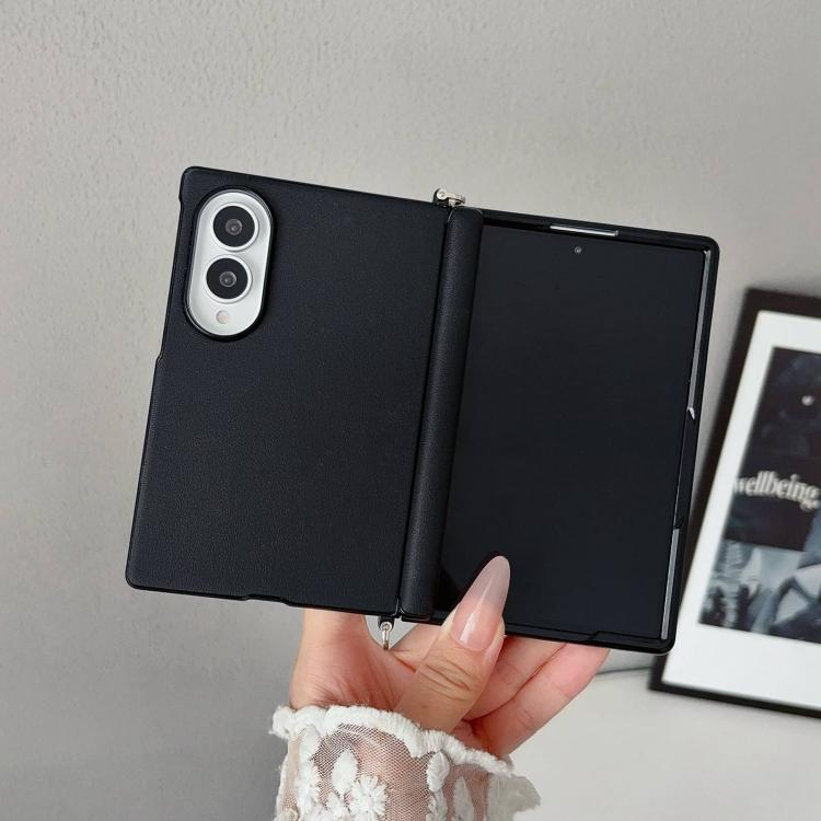 Side Clamp Central Axis Morandi Solid Color Leather Texture Phone Case, For Galaxy Z Fold8 5G
