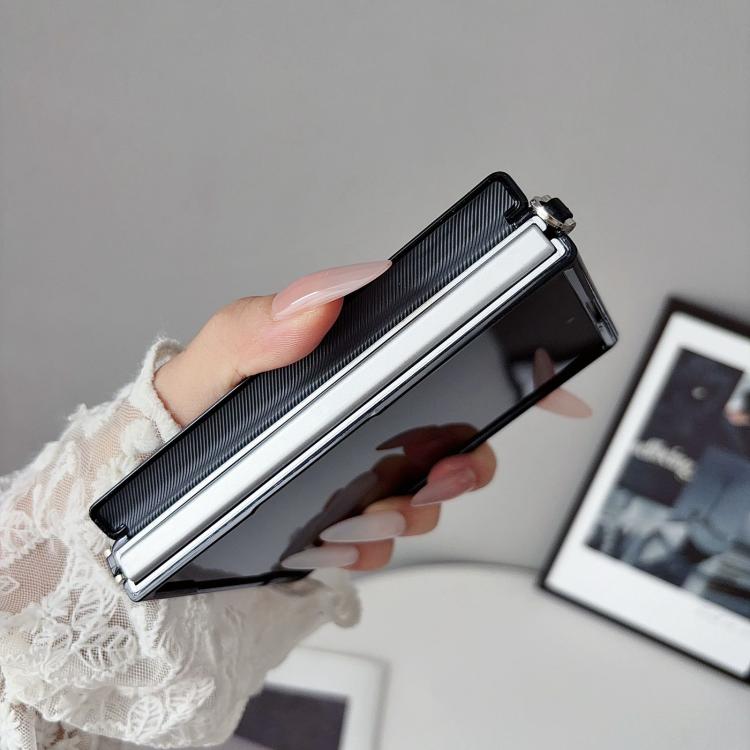Side Clamp Central Axis Morandi Solid Color Leather Texture Phone Case, For Galaxy Z Fold8 5G