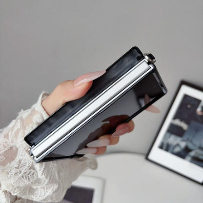 Side Clamp Central Axis Morandi Solid Color Leather Texture Phone Case, For Galaxy Z Fold8 5G