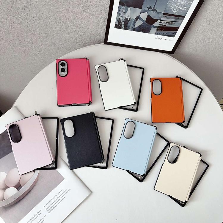 Side Clamp Central Axis Morandi Solid Color Leather Texture Phone Case, For Galaxy Z Fold8 5G