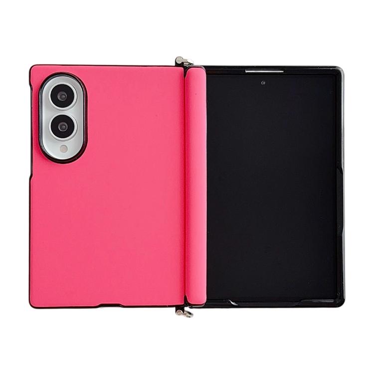 Side Clamp Central Axis Morandi Solid Color Leather Texture Phone Case, For Galaxy Z Fold8 5G
