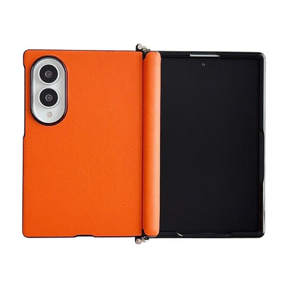 Side Clamp Central Axis Morandi Solid Color Leather Texture Phone Case, For Galaxy Z Fold8 5G