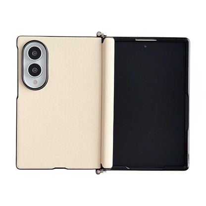 Side Clamp Central Axis Morandi Solid Color Leather Texture Phone Case, For Galaxy Z Fold8 5G