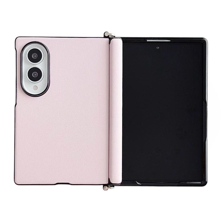 Side Clamp Central Axis Morandi Solid Color Leather Texture Phone Case, For Galaxy Z Fold8 5G