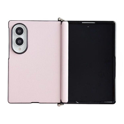 Side Clamp Central Axis Morandi Solid Color Leather Texture Phone Case, For Galaxy Z Fold8 5G