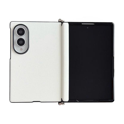 Side Clamp Central Axis Morandi Solid Color Leather Texture Phone Case, For Galaxy Z Fold8 5G