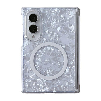 Axis Magnetic Pearlescent Shell Texture Magnetic Ring Phone Case, For Galaxy Z Fold8 5G