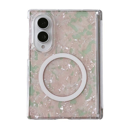Axis Magnetic Pearlescent Shell Texture Magnetic Ring Phone Case, For Galaxy Z Fold8 5G
