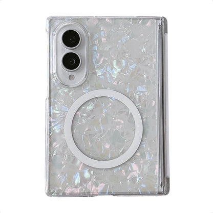 Axis Magnetic Pearlescent Shell Texture Magnetic Ring Phone Case, For Galaxy Z Fold8 5G