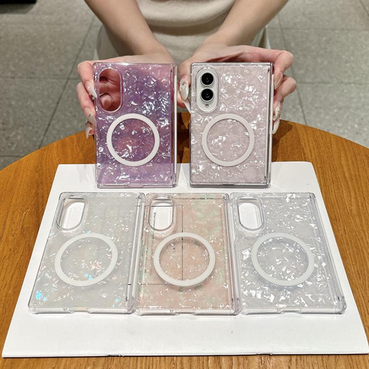 Axis Magnetic Pearlescent Shell Texture Magnetic Ring Phone Case, For Galaxy Z Fold8 5G