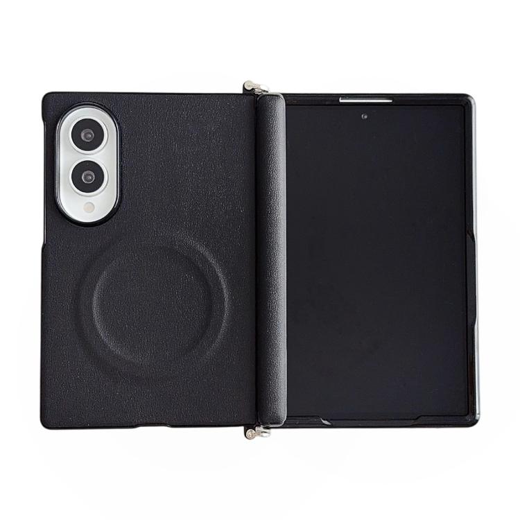 Side Clamp Central Axis Morandi Solid Color Leather Texture Magnetic Phone Case, For Galaxy Z Fold8 5G